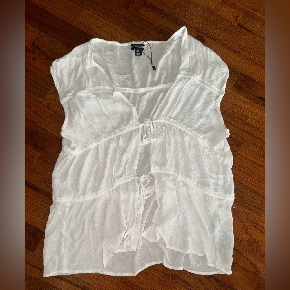 PrettyLittleThing White Sheer Tie-Front Tunic Top